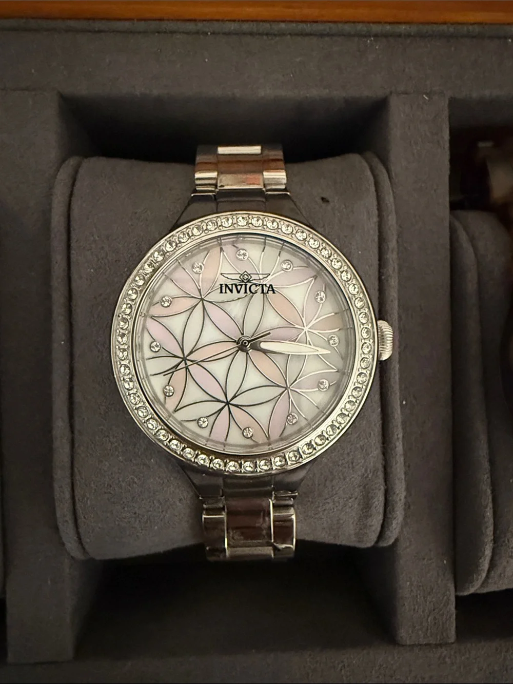 Invicta Silver-Tone Women's Watch with Pink Mother-of-Pearl Floral Dial